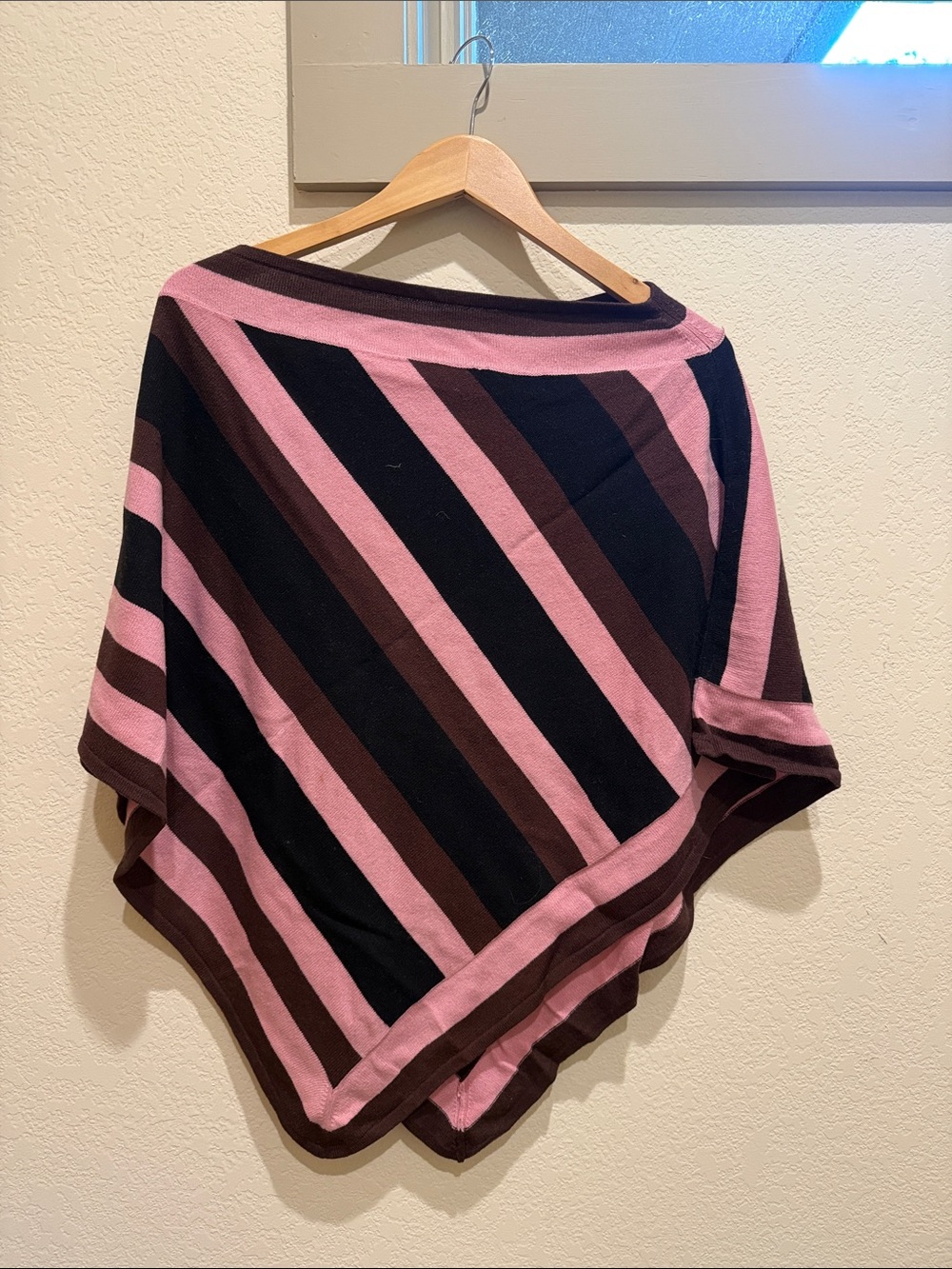 Striped Pink, Black and Brown Women's Poncho Tunic